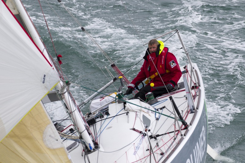 Yann Elies, skipper du Figaro Groupe Queguiner en entrainement pour la Solitaire du Figaro 2014 - Les Glenan le 25/03/2014