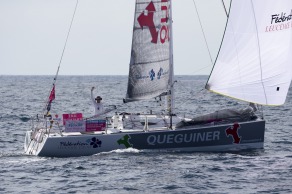 Yann Elies (Groupe Queguiner-Leucemie Espoir) lors de la 2eme etape de la Solitaire du Figaro - Eric Bompard cachemire entre La Corogne (Espagne) et La Cornouaille - Sanxenxo le 11/06/2015