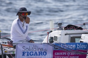 Yann Elies (Groupe Queguiner-Leucemie Espoir) lors de la 2eme etape de la Solitaire du Figaro - Eric Bompard cachemire entre La Corogne (Espagne) et La Cornouaille - Sanxenxo le 11/06/2015