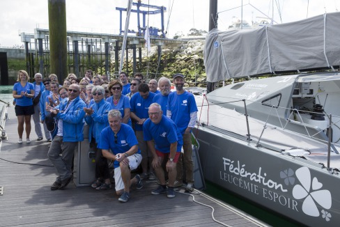 Bapteme du monocoque Imoca Groupe Queguiner-Leucemie Espoir - skipper : Yann Elies - Roscoff le 05/07/2015