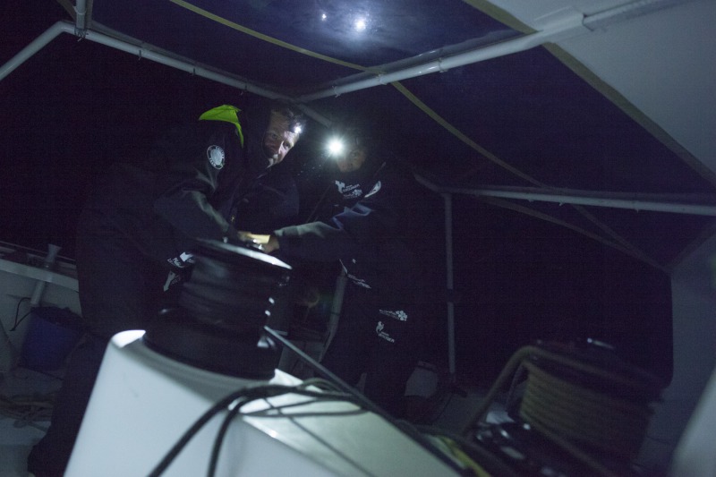 Entrainement a bord du monocoque Imoca Groupe Queguiner-Leucemie Espoir en vue de la Transat Jacques Vabre - Skipper : Yann Elies - Co_Skipper : Charlie Dalin -