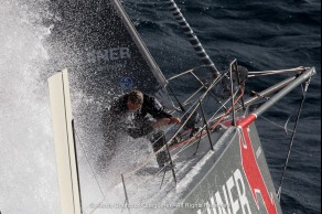 Entrainement du monocoque Imoca Groupe Queguiner-Leucemie Espoir en vue de la Transat Jacques Vabre - Skipper : Yann Elies - Co-Skipper : Charlie Dalin - Le 31/08/2015