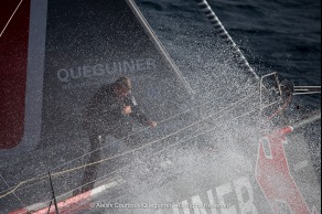 Entrainement du monocoque Imoca Groupe Queguiner-Leucemie Espoir en vue de la Transat Jacques Vabre - Skipper : Yann Elies - Co-Skipper : Charlie Dalin - Le 31/08/2015