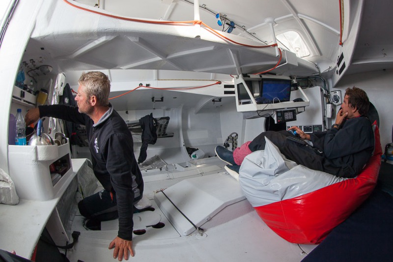 Entrainement a bord du monocoque Imoca Groupe Queguiner-Leucemie Espoir en vue de la Transat Jacques Vabre - Skipper : Yann Elies - Co-Skipper : Charlie Dalin -