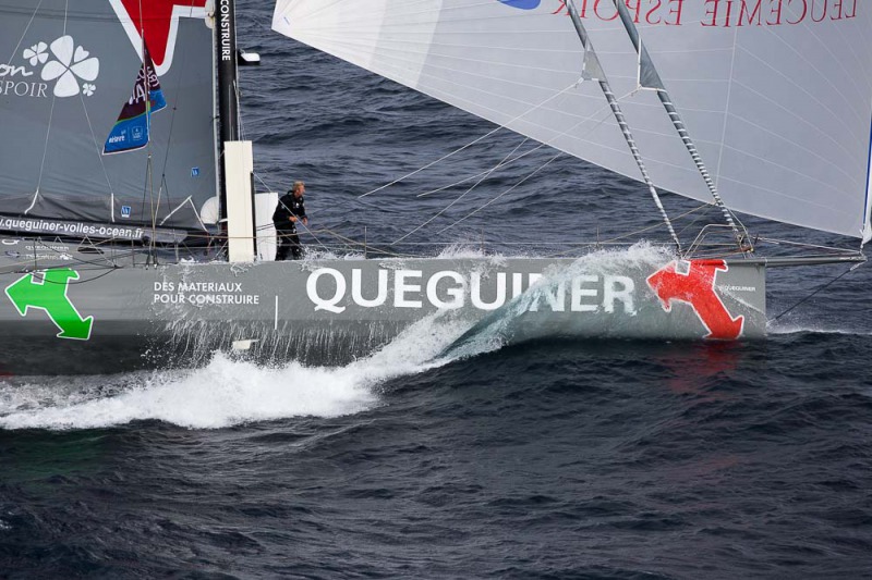 Entrainement du monocoque Imoca Groupe Queguiner-Leucemie Espoir en vue de la Transat Jacques Vabre - Skipper : Yann Elies - Co-Skipper : Charlie Dalin - Le 31/08/2015