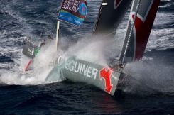 Entrainement du monocoque Imoca Groupe Queguiner-Leucemie Espoir en vue de la Transat Jacques Vabre - Skipper : Yann Elies - Co-Skipper : Charlie Dalin - Le 31/08/2015