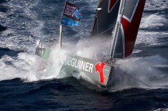 Entrainement du monocoque Imoca Groupe Queguiner-Leucemie Espoir en vue de la Transat Jacques Vabre - Skipper : Yann Elies - Co-Skipper : Charlie Dalin - Le 31/08/2015