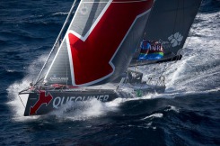 Entrainement du monocoque Imoca Groupe Queguiner-Leucemie Espoir en vue de la Transat Jacques Vabre - Skipper : Yann Elies - Co-Skipper : Charlie Dalin - Le 31/08/2015