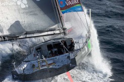 Entrainement du monocoque Imoca Groupe Queguiner-Leucemie Espoir en vue de la Transat Jacques Vabre - Skipper : Yann Elies - Co-Skipper : Charlie Dalin - Le 31/08/2015