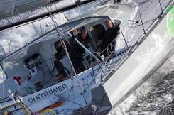 Entrainement du monocoque Imoca Groupe Queguiner-Leucemie Espoir en vue de la Transat Jacques Vabre - Skipper : Yann Elies - Co-Skipper : Charlie Dalin - Le 31/08/2015