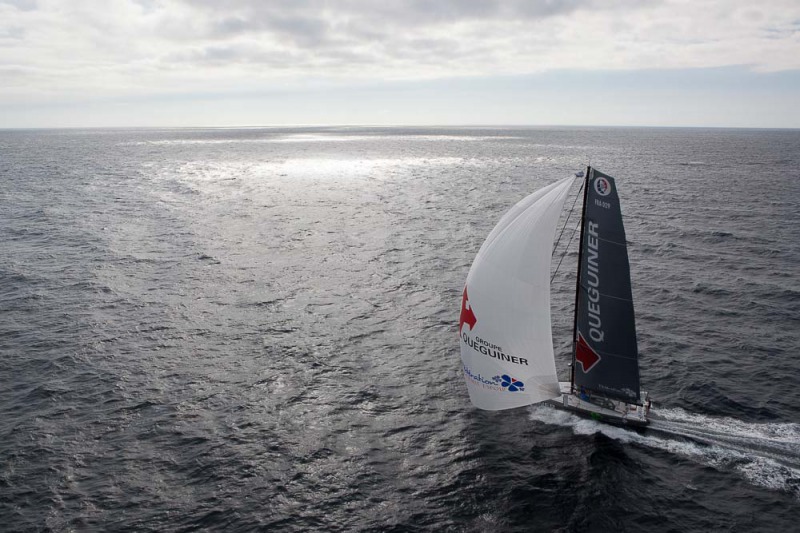 Entrainement du monocoque Imoca Groupe Queguiner-Leucemie Espoir en vue de la Transat Jacques Vabre - Skipper : Yann Elies - Co-Skipper : Charlie Dalin - Le 31/08/2015