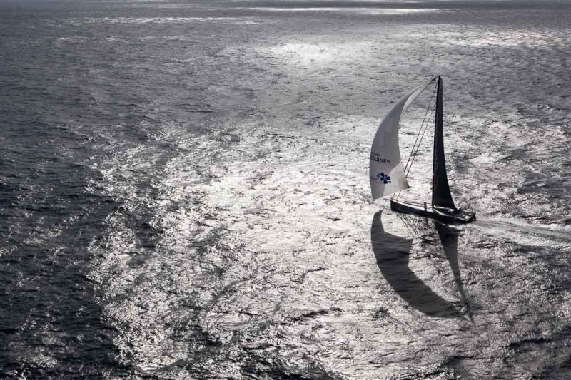 Entrainement du monocoque Imoca Groupe Queguiner-Leucemie Espoir en vue de la Transat Jacques Vabre - Skipper : Yann Elies - Co-Skipper : Charlie Dalin - Le 31/08/2015