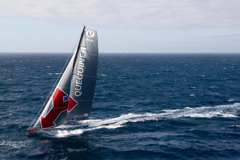 Entrainement du monocoque Imoca Groupe Queguiner-Leucemie Espoir en vue de la Transat Jacques Vabre - Skipper : Yann Elies - Co-Skipper : Charlie Dalin - Le 31/08/2015