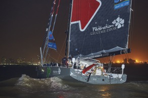 ITAJAÏ, (BRAZIL), le 11 novembre 2015,Transat Jacques Vabre 2015, dans la classe IMOCA, 3eme place pour monocoque QUEGUINER - LEUCEMIE ESPOIR skippers, YANN ELIES et CHARLIE DALIN