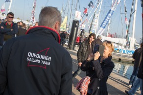 Ambiance sur les pontons du Vendee Globe 2016 avant le depart - Yann Elies, skipper de l Imoca Queguiner-Leucemie Espoir - Les Sables d'Olonne le 02/11/2016