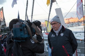 Yann Elies, skipper de l Imoca Queguiner-Leucemie Espoir avant le depart du Vendee Globe 2016 - Les Sables d'Olonne le 06/11/2016