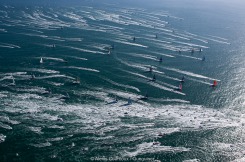 Yann Elies, skipper de l Imoca Queguiner-Leucemie Espoir lors du depart du Vendee Globe 2016 - Les Sables d'Olonne le 06/11/2016