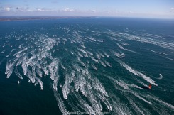 Yann Elies, skipper de l Imoca Queguiner-Leucemie Espoir lors du depart du Vendee Globe 2016 - Les Sables d'Olonne le 06/11/2016