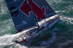 Yann Elies, skipper de l Imoca Queguiner-Leucemie Espoir lors du depart du Vendee Globe 2016 - Les Sables d'Olonne le 06/11/2016