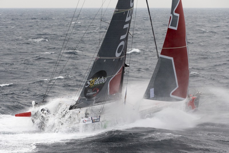 Yann Elies, skipper du monocoque Imoca Queguiner-Leucemie Espoir, en entrainement en solitaire avant le depart du Vendee Globe - le 12/10/2016