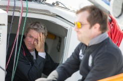 Yann Elies, skipper du Figaro Queguiner-Leucemie Espoir lors du depart de la Solo Concarneau 2017 - le 06/04/2017