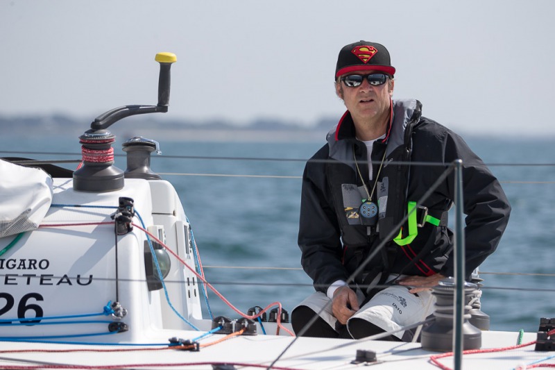 Yann Elies, skipper du Figaro Queguiner-Leucemie Espoir lors du depart de la Solo Concarneau 2017 - le 06/04/2017