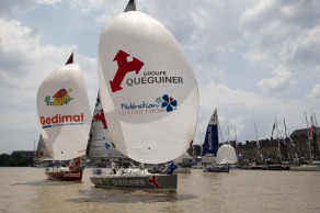 Yann Elies, skipper du Figaro Queguiner-Leucemie Espoir vainqueur des runs d'exhibition à Bordeaux