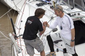 Depart des pontons de la 1ere etape de la Solitaire Urgo Le Figaro 2017 entre Bordeaux et Gijon - Pauillac le 04/06/2017