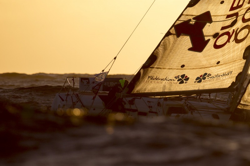 Yann Elies (Queguiner-Leucemie Espoir) lors de la 2eme etape de la Solitaire Urgo Le Figaro 2017 entre Gijon et Concarneau -  le 11/06/2017