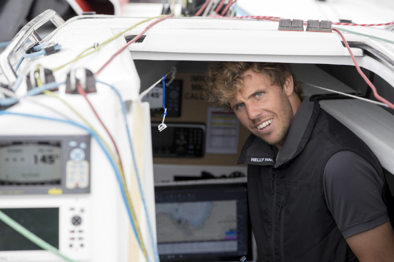 Tanguy Le Turquais, sur le Figaro Queguiner Kayak, lors du depart de la Douarnenez Gijon 2019 - le 04/08/2019