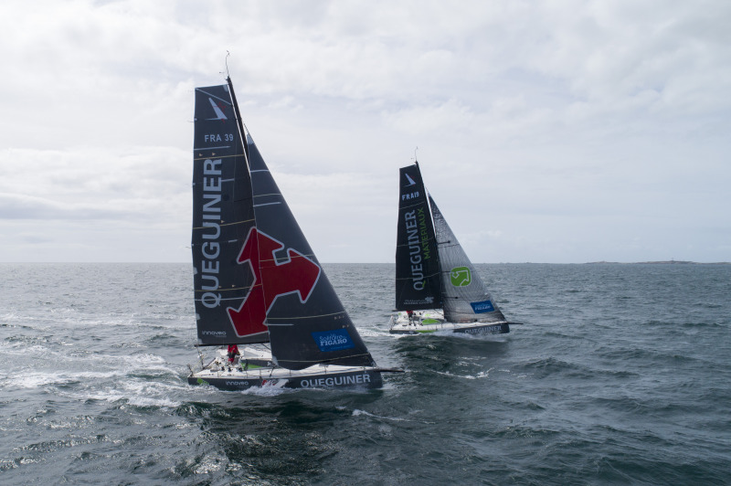 Entrainement de Tanguy Le Turquais (Figaro Groupe Queguiner - Inoveo) et de Yann Elies (Queguiner Materiaux - Fondation Leucemie Espoir) en vue de la Solitaire du Figaro 2020 - Port La Foret le 22/08/2020