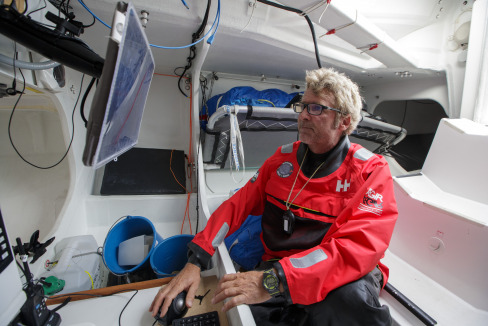 Yann Elies en entrainement a bord du Figaro Queguiner Materiaux en vue de sa participation a la Solitaire du Figaro 2020 - Port La Foret le 22/08/2020