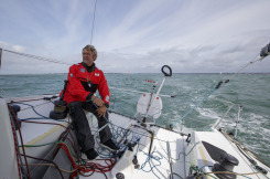 Yann Elies en entrainement a bord du Figaro Queguiner Materiaux en vue de sa participation a la Solitaire du Figaro 2020 - Port La Foret le 22/08/2020