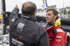 Tanguy Leturquais, skipper du Figaro Queguiner-Innoveo - 3eme sur la ligne d'arrivee de la Solo Guy Cotten 2021 - Concarneau le 24/07/2021