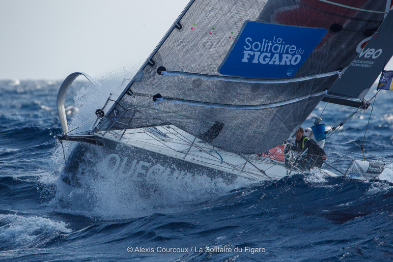 Tanguy Le Turquais, skipper du Figaro Queguiner-Innoveo, lors de la 1ere étape de la Solitaire du Figaro 2021 entre Saint Nazaire et Lorient - en mer le 24/08/2021